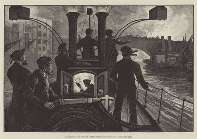 La Brigade des Pompiers de Londres, Machine à vapeur se rendant à un incendie au bord de la rivière - William Bazett Murray